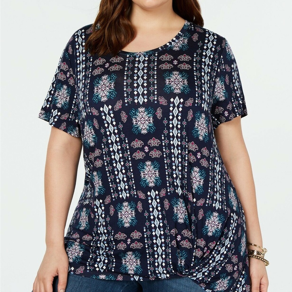 Style&co Women’s Plus Navy Geometric Shirt NWT